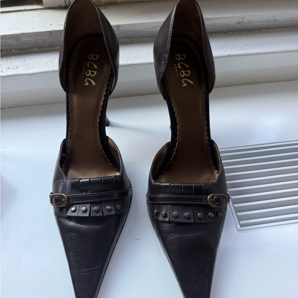 BCBG Dark Brown Studded Heels